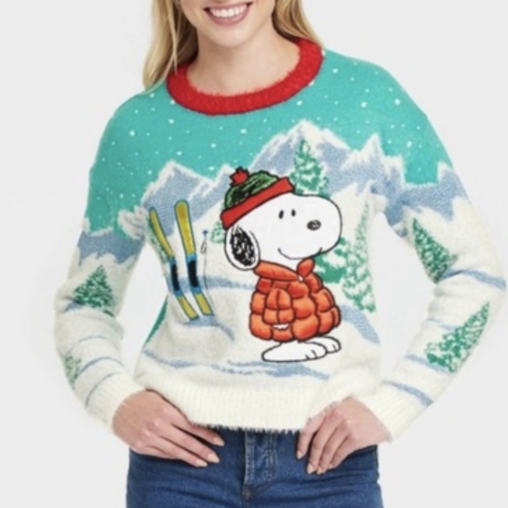 Peanuts Snoopy Ski Adventure Sweater - Red, Blue, White
